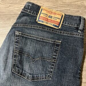 Diesel RR55 Dark Wash Straight Leg Button Fly Raw Hem Blue Jeans Size 38x35